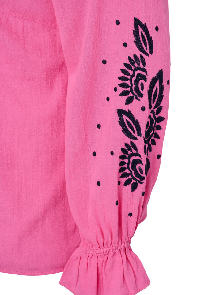 Baumwollbluse mit Stickerei und Rüschen, Pink, Packshot image number 3