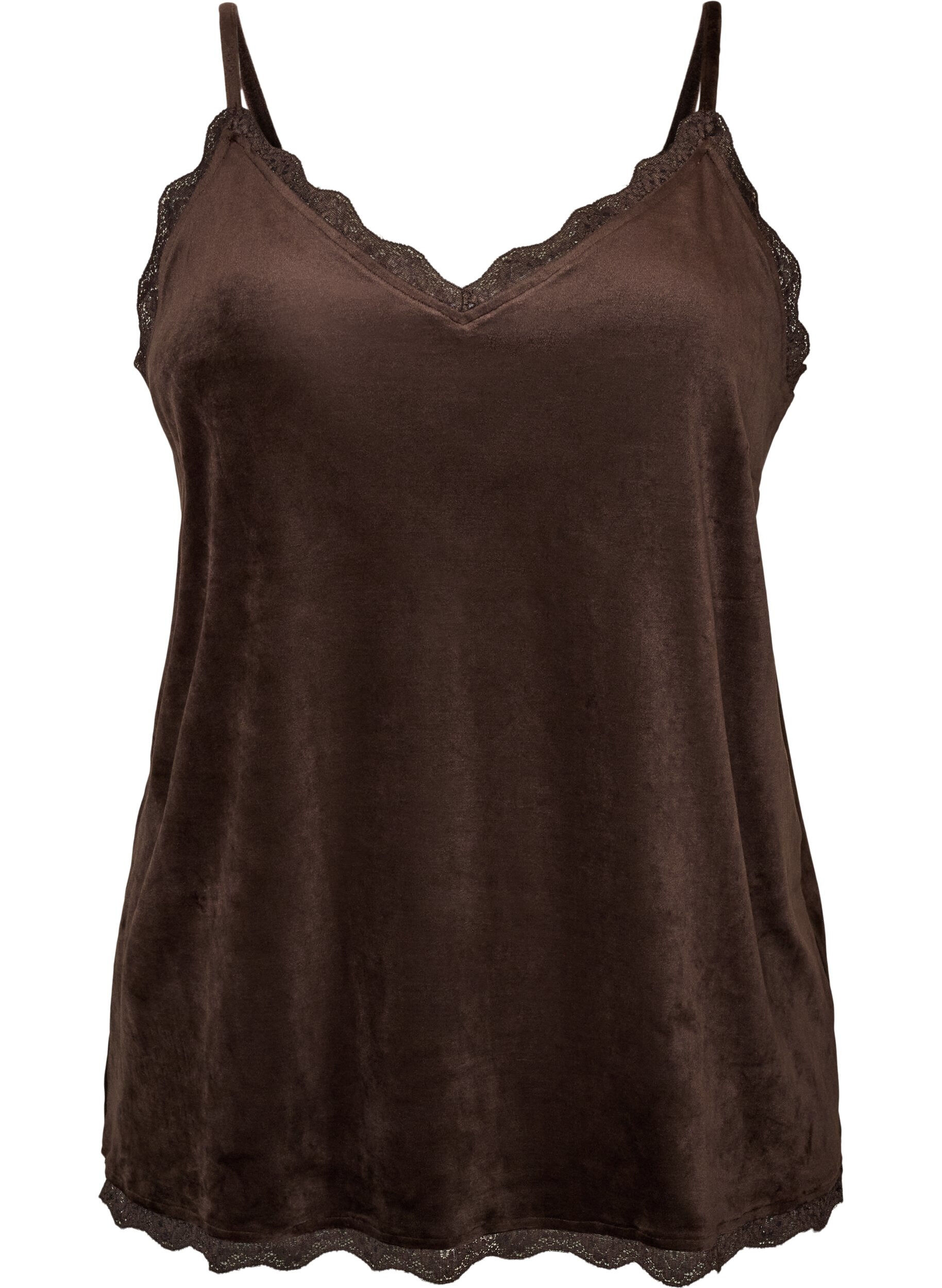 Top aus Velours mit Spitzen