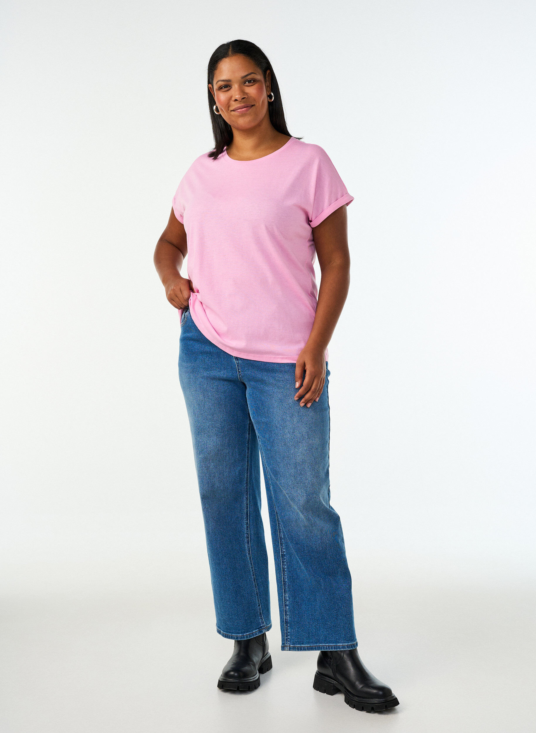 ZizziKurz&auml;rmeliges T-Shirt aus einer Baumwollmischung, Pink, Model image number 1