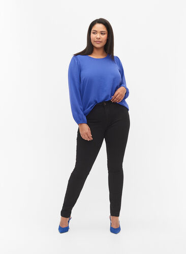 Super Slim Amy Jeans mit hoher Taille, Black, Model image number 0