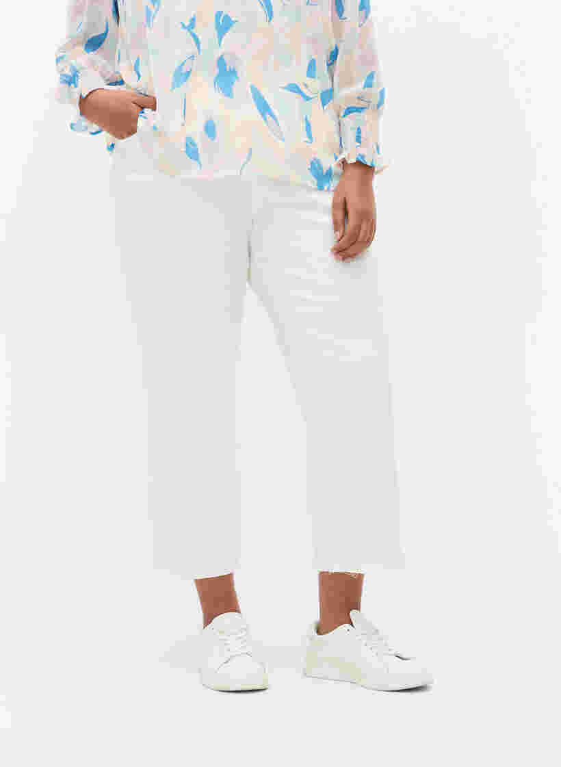 7/8-Jeans mit Fransensaum und hoher Taille, White, Model image number 2