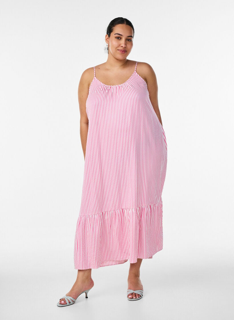 Sommerkleid mit Streifen und A-Linie, Pink, Model image number 0