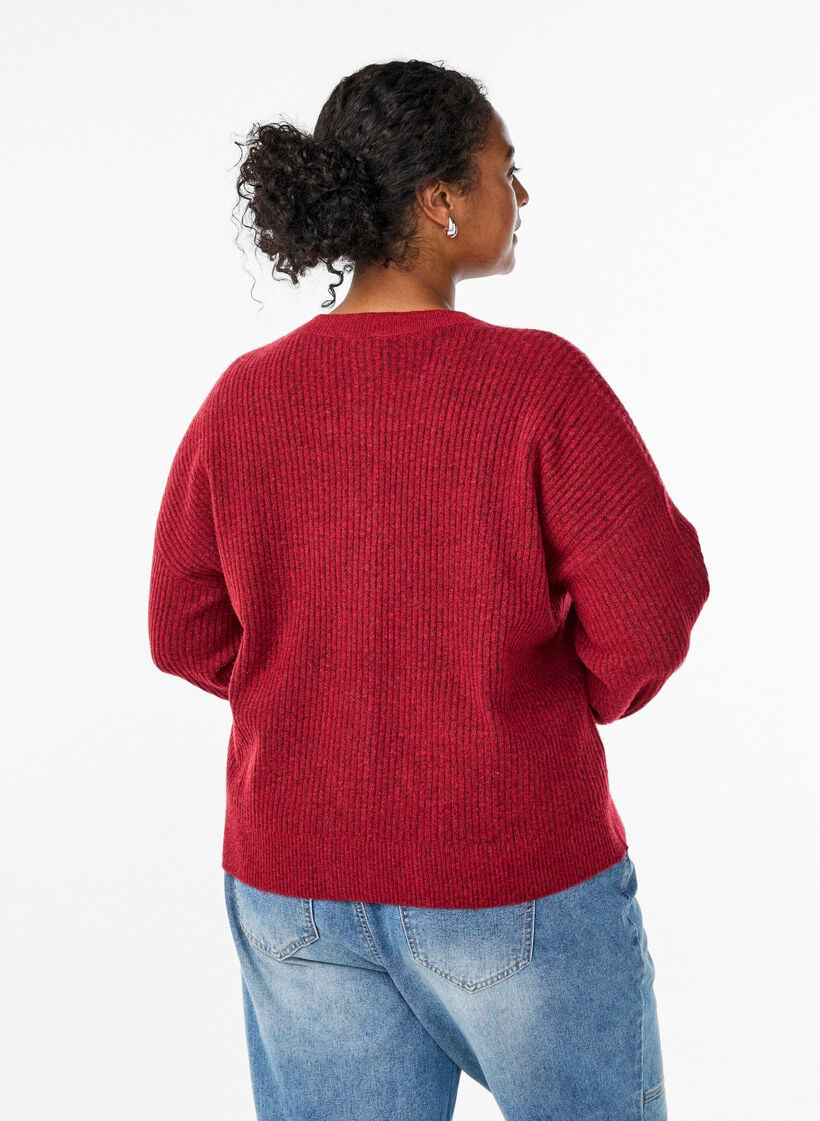 Rippenstrick Strickjacke mit Kn&ouml;pfen, Rot, Model image number 1