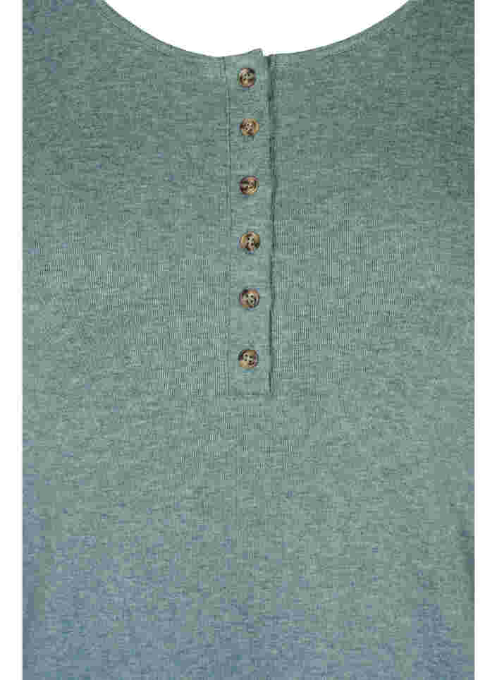 Einfarbige Bluse mit Knöpfen und 3/4-Ärmel, Green Melange, Packshot image number 2