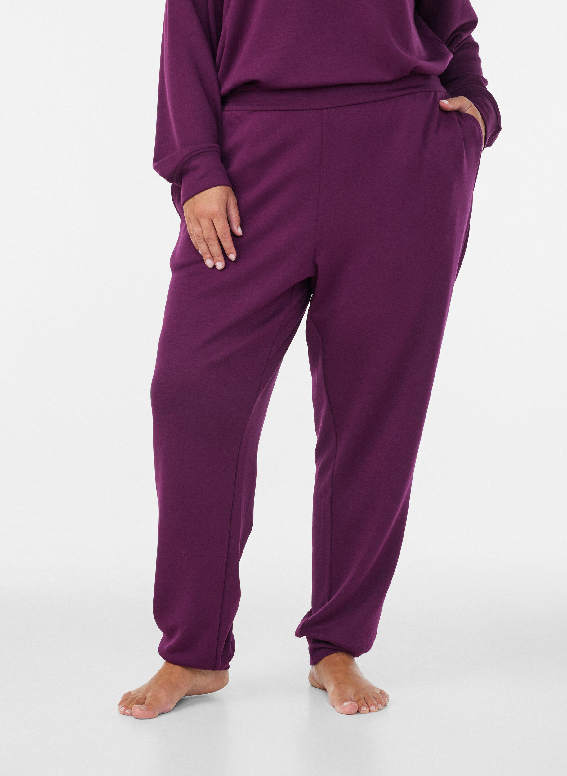 ZizziJerseyhose mit hoher Taille und Taschen, Lila, Model image number 2