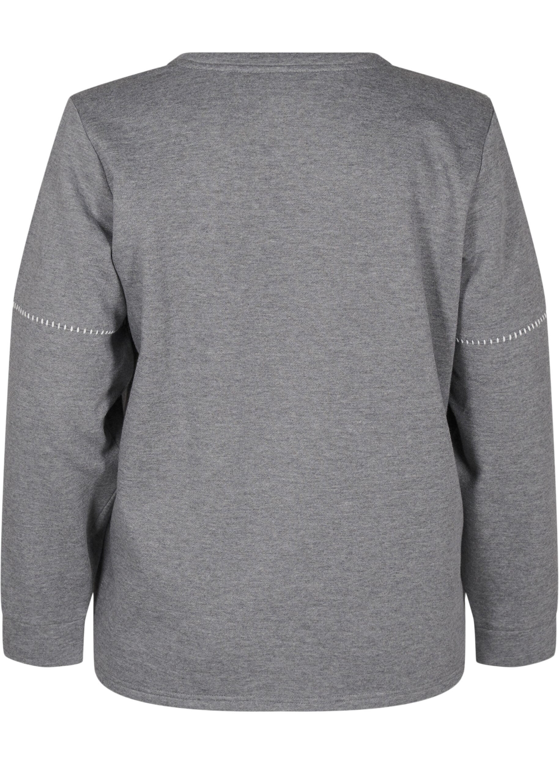 Zizzi Sweatshirt mit Kontrastn&auml;hten, Medium Grey M&eacute;l, Packshot image number 1