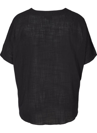 Kurzarm Bluse aus Baumwolle mit V-Ausschnitt, Black, Packshot image number 1