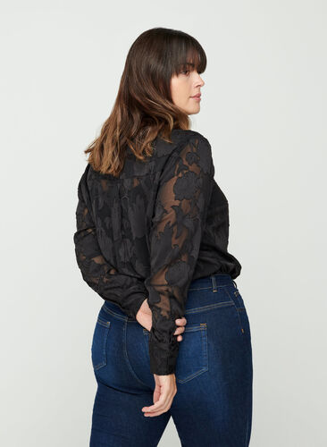 Transparente Bluse mit Muster, Black, Model image number 1