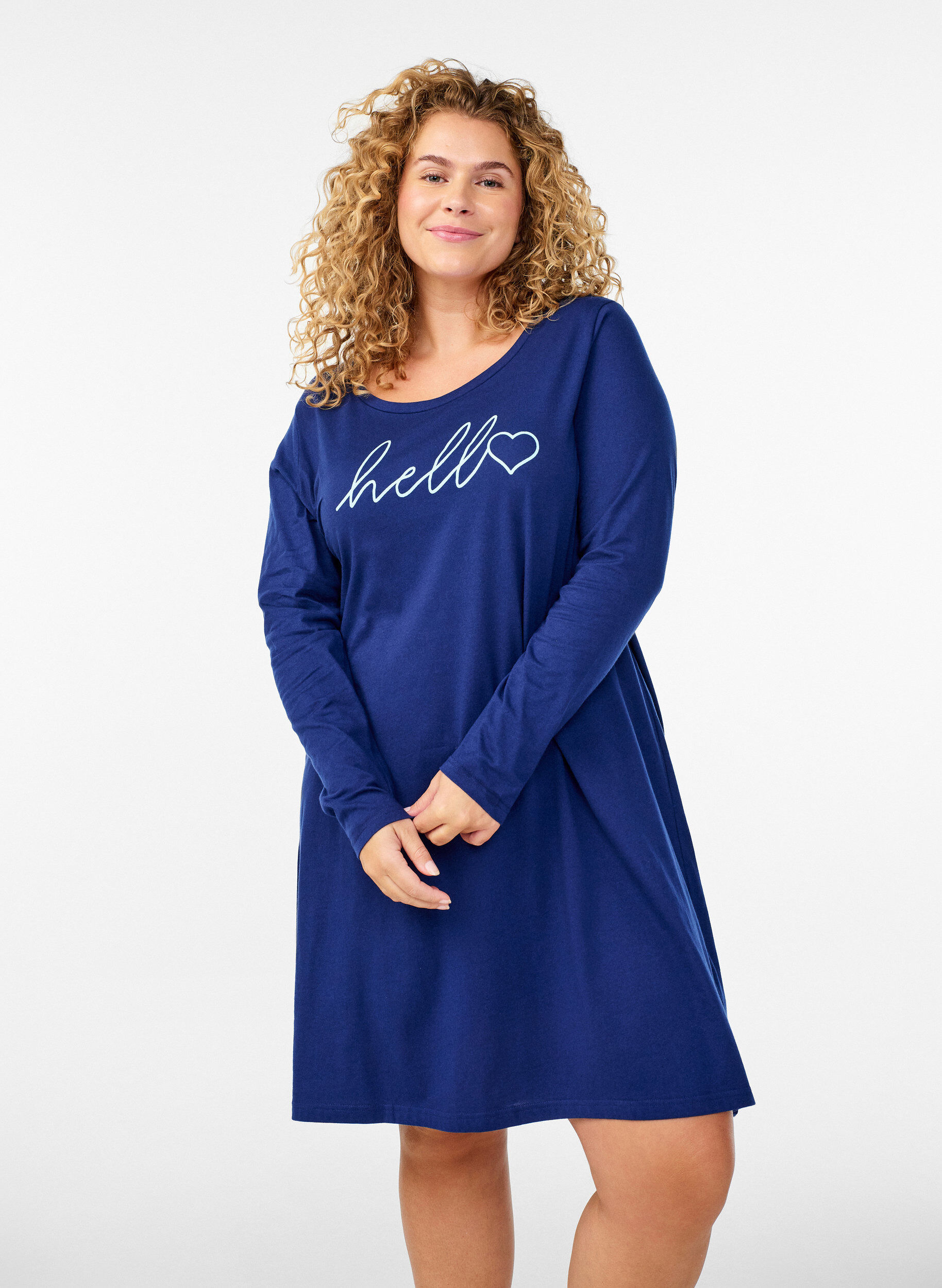 ZizziLang&auml;rmliges Nachthemd aus Bio-Baumwolle, Blau, Model image number 0