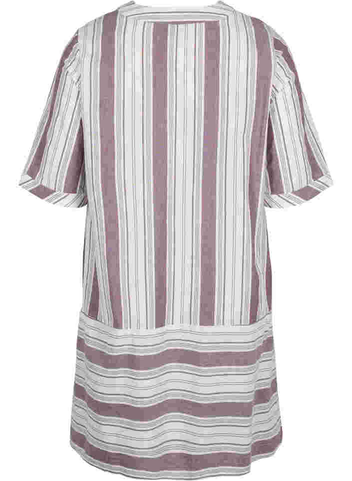 Gestreiftes Baumwollkleid mit kurzen Ärmeln, Vineyard Wine Stripe, Packshot image number 1