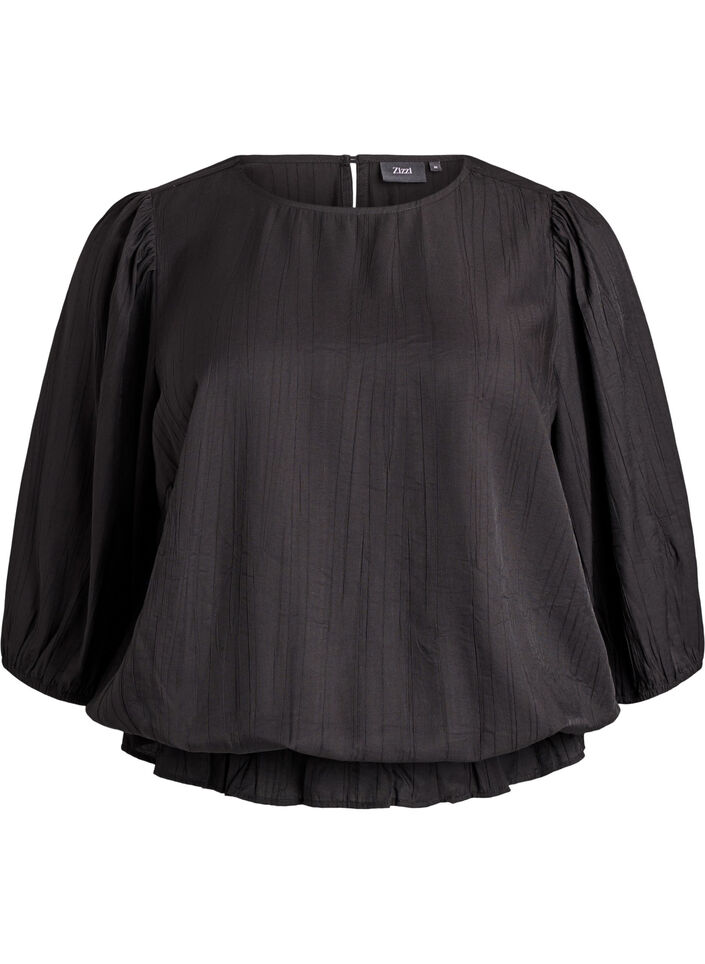 Viskosebluse mit 3/4-Ärmeln und Balloneffekt, Schwarz, Packshot image number 0