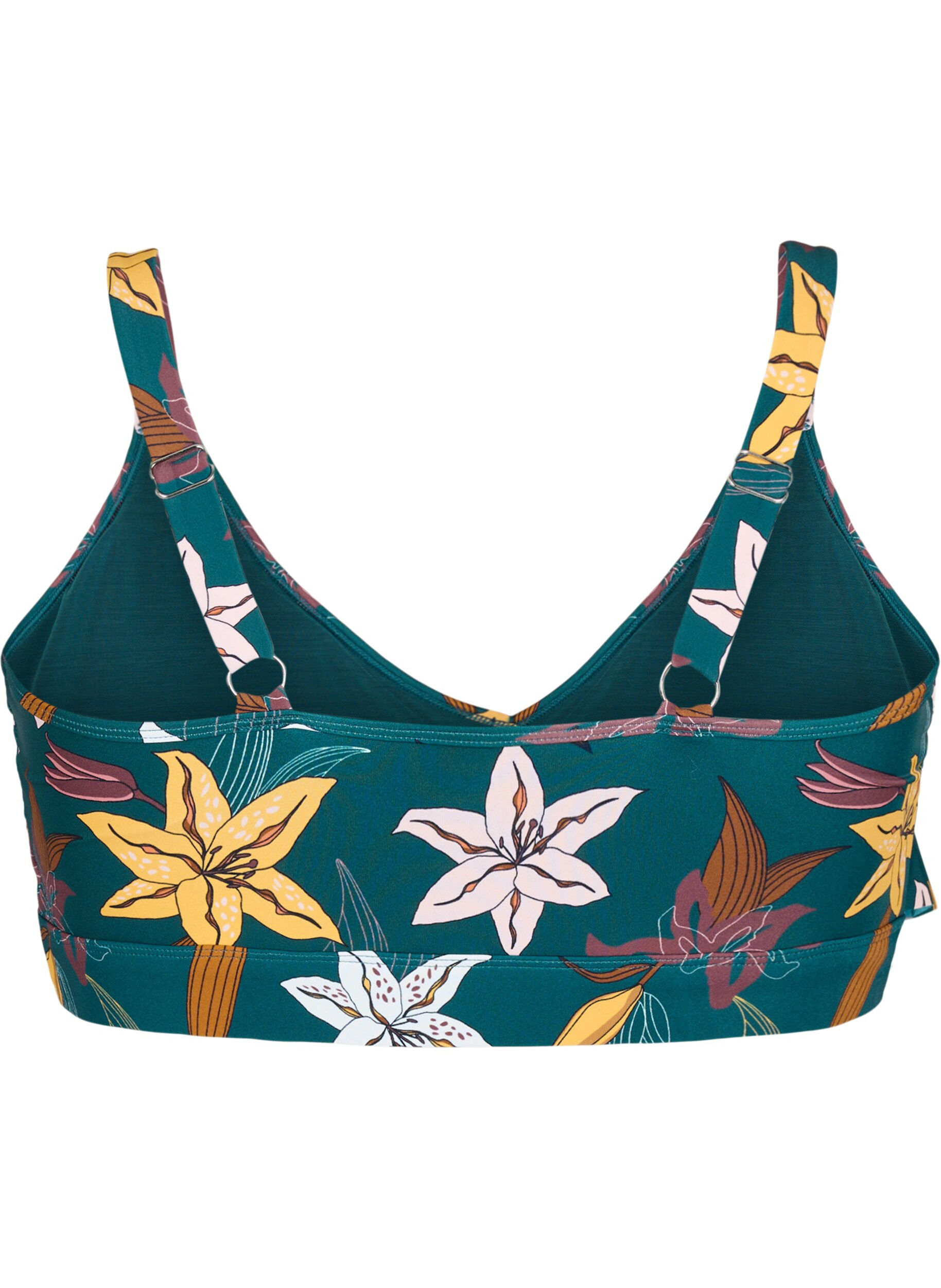 ZizziBikini-Top mit R&uuml;schendetails und Blumenprint, Gr&uuml;n, Packshot image number 1