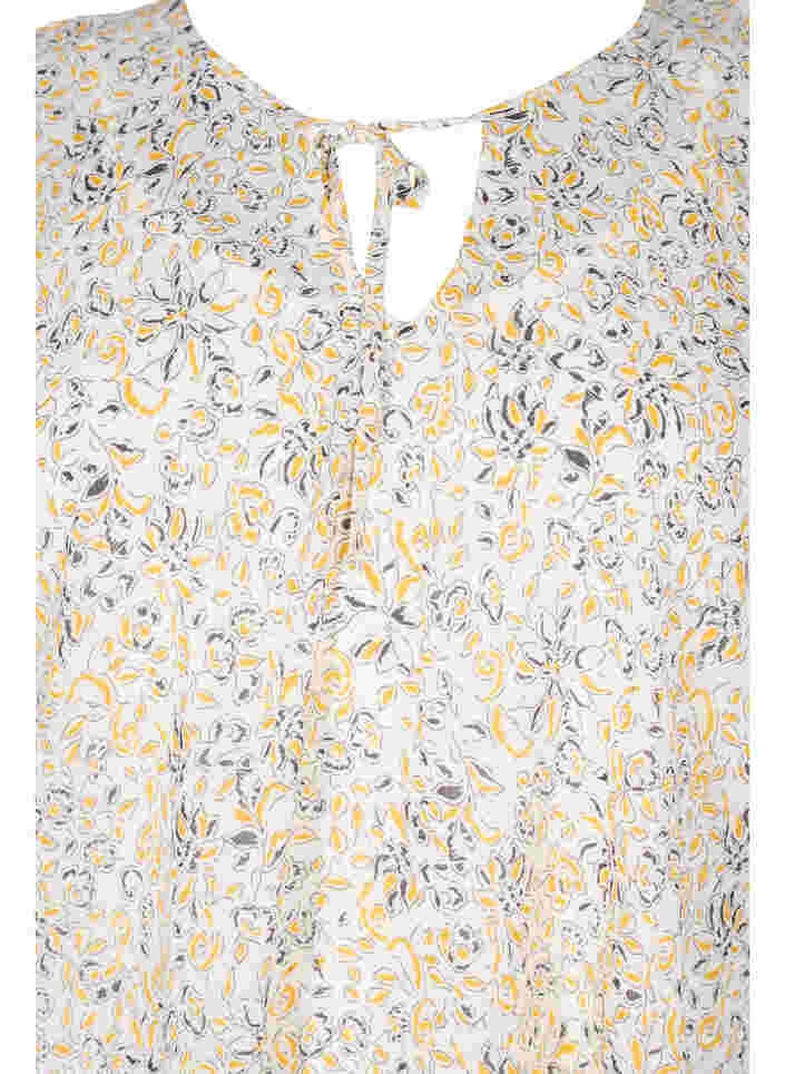 Kurzarm Bluse mit Bindeschnüren und Print , Icicle Flower AOP, Packshot image number 2