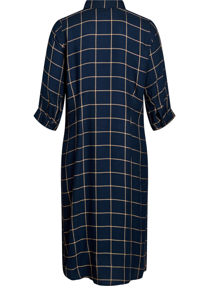 Langes Karo-Hemdblusenkleid, Blau, Packshot image number 1