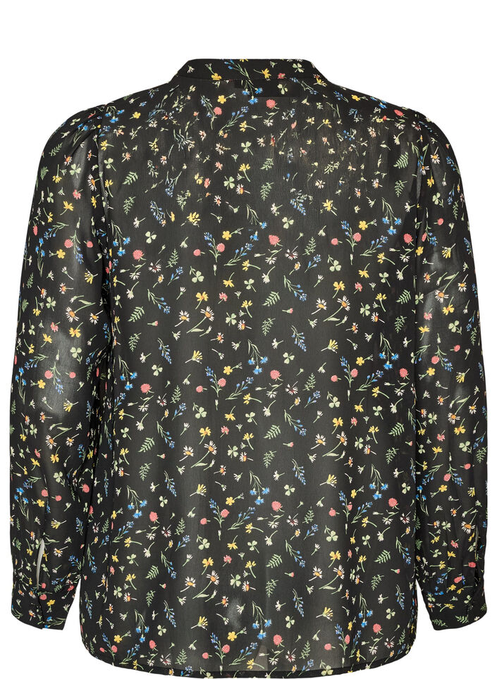 Bluse mit Allover-Print und kurzer Knopfleiste, Schwarz, Packshot image number 1