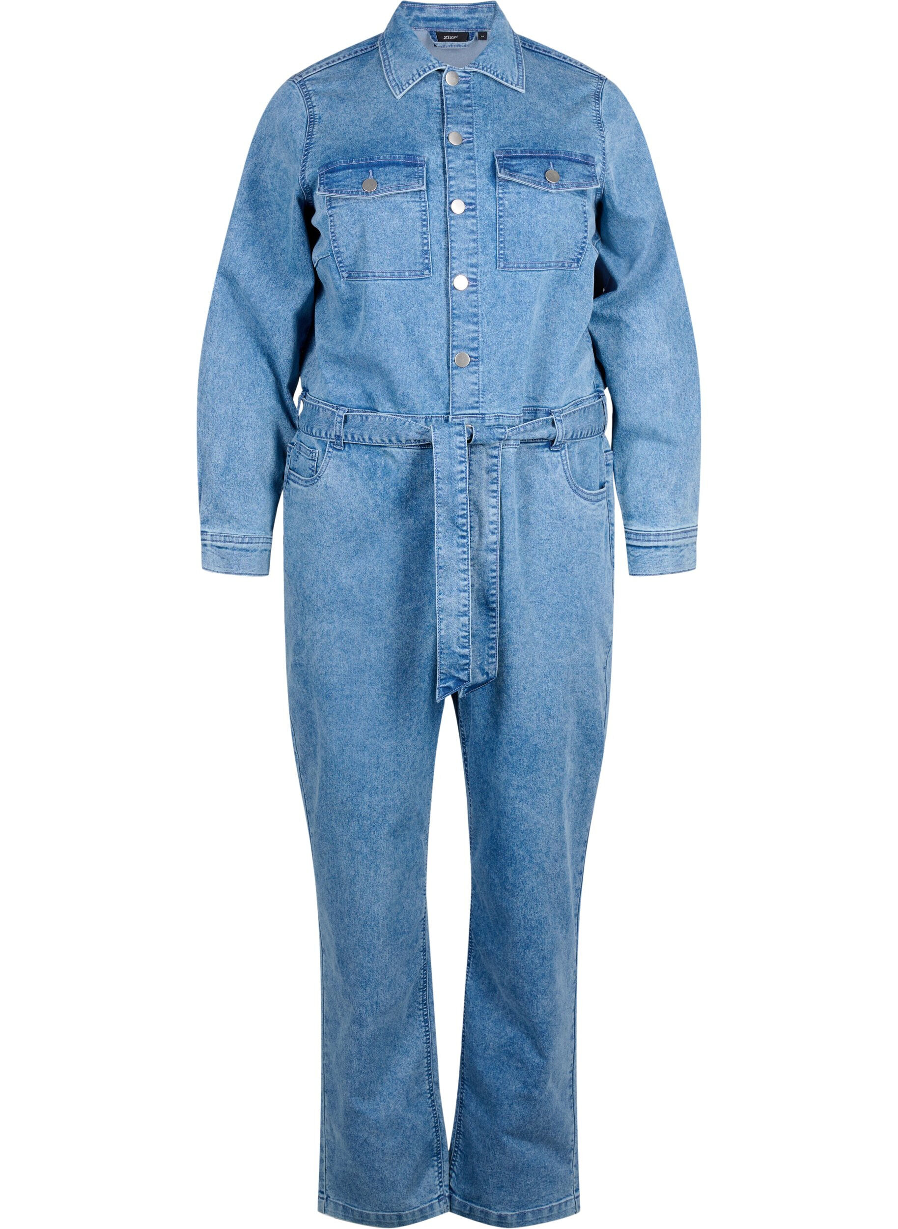 Zizzi Lang&auml;rmeliger Denim-Jumpsuit, Light Blue Denim, Packshot image number 0