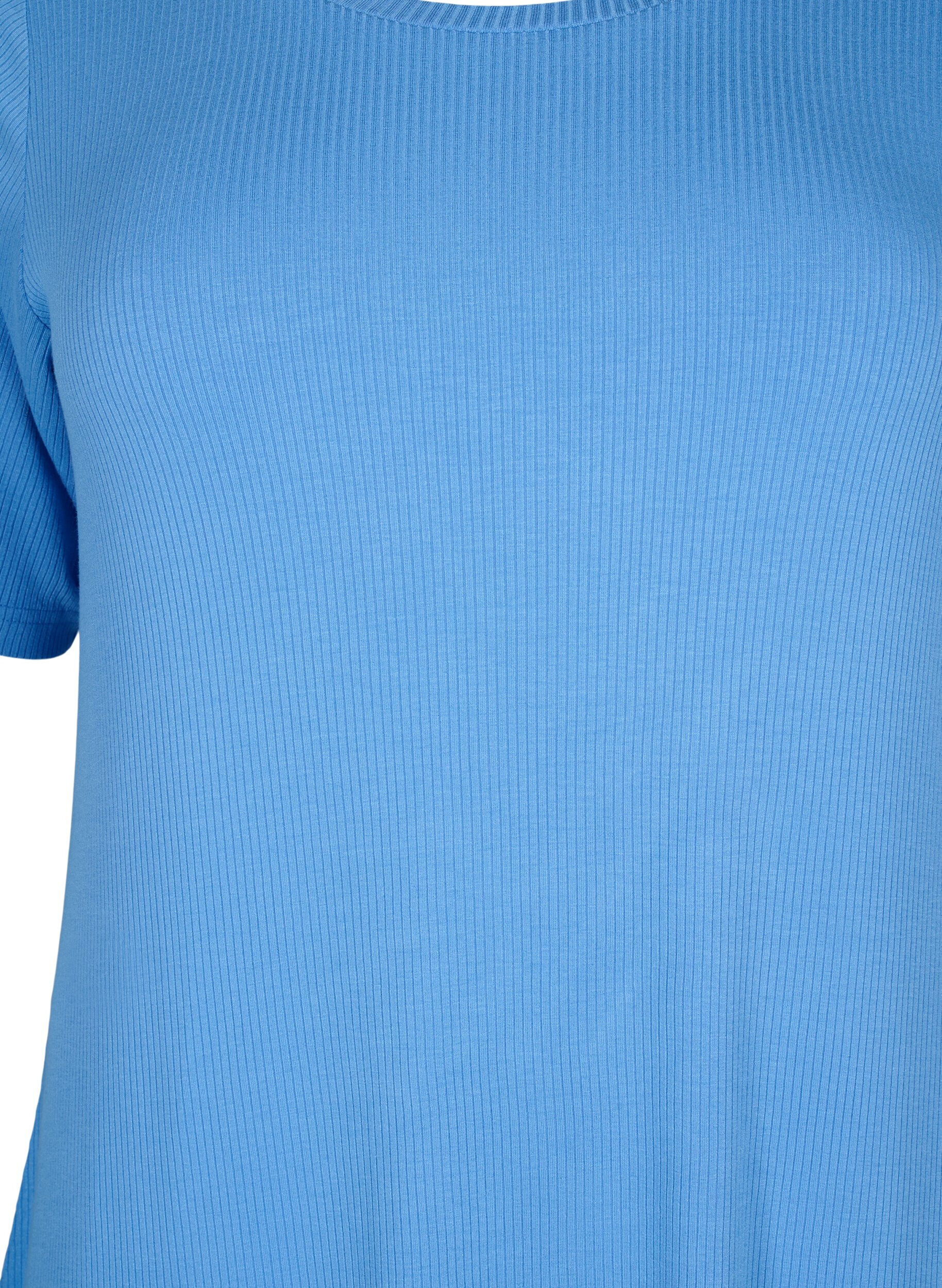 Zizzi Kurz&auml;rmliges Midikleid aus Viskose in gerippter Optik, Marina, Packshot image number 2