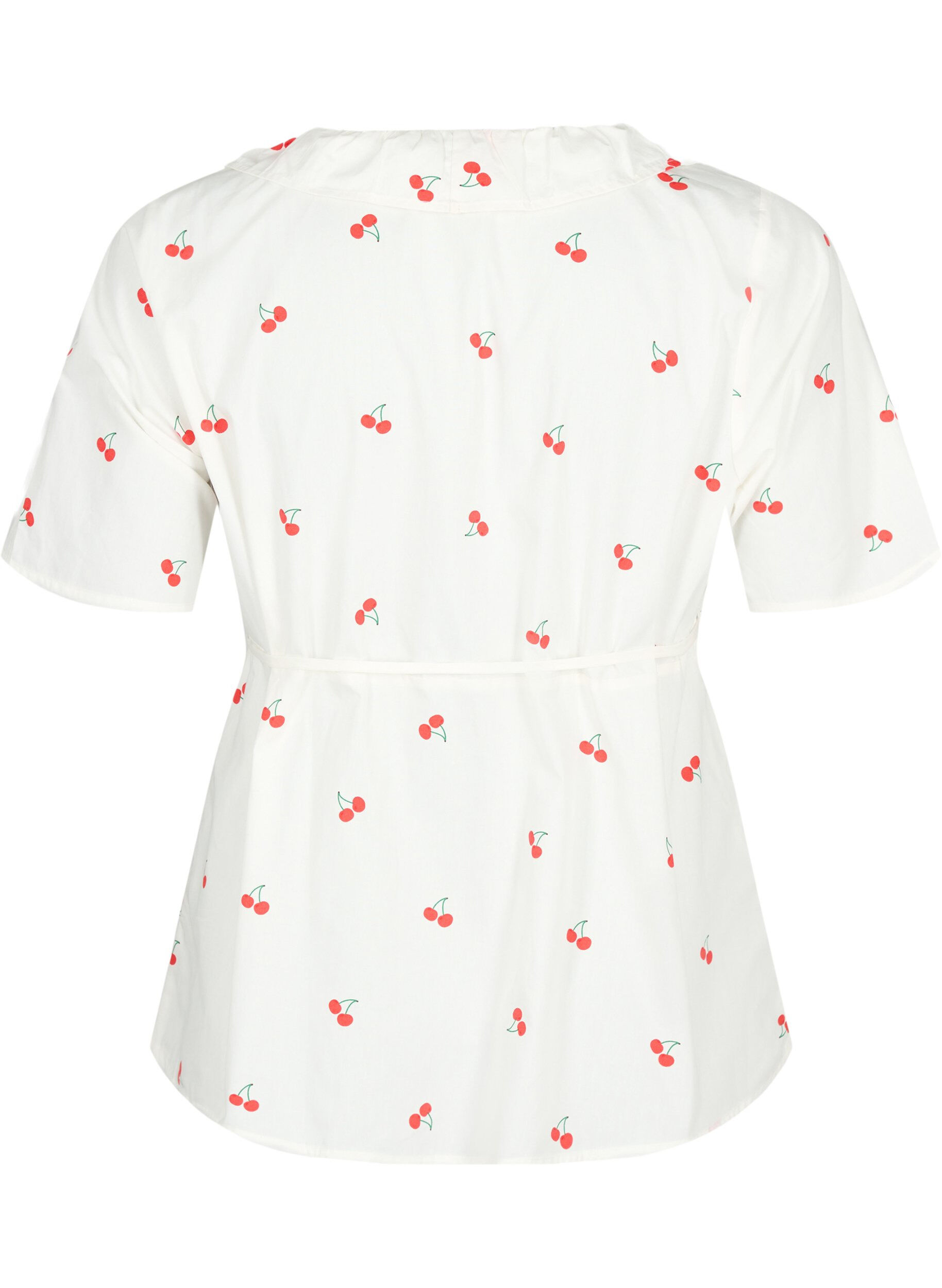 Zizzi Wickelbluse aus Baumwolle mit Blumendruck, B. White/Cherry, Packshot image number 1