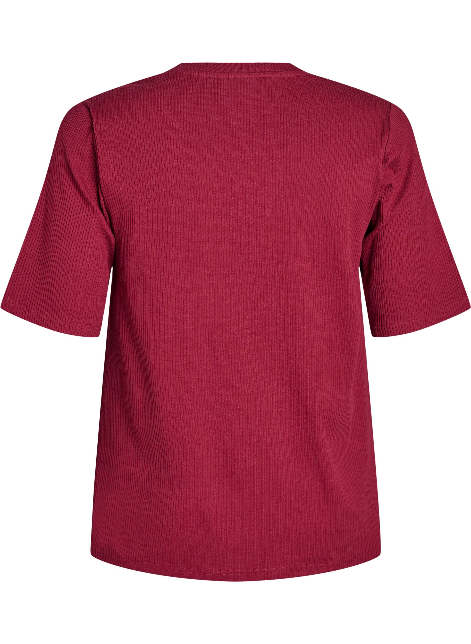 Zizzi Bluse aus geripptem Jersey mit kurzen &Auml;rmeln, Dunkles Bordeaux, Packshot image number 1