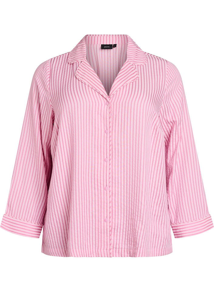 Pyjamahemd aus Seersucker mit langen &Auml;rmeln, Pink, Packshot image number 0
