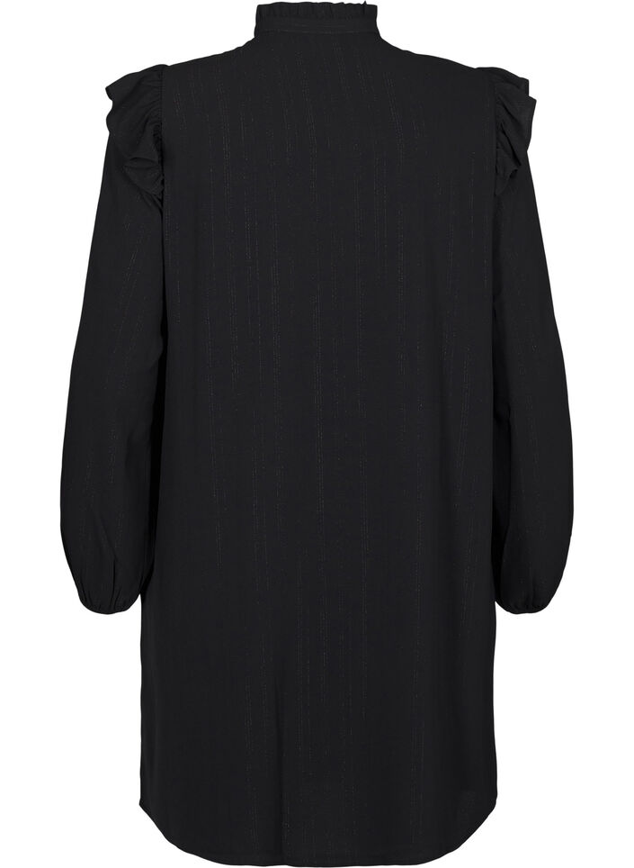 Kurzes Kleid mit R&uuml;schen und Glitzer , Schwarz, Packshot image number 1