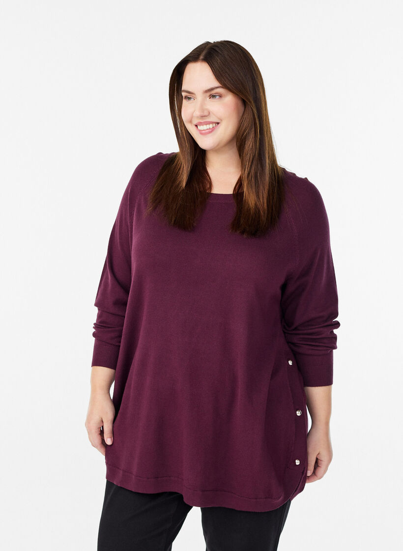 Strickbluse mit seitlichen Knöpfen, Rot, Model image number 0