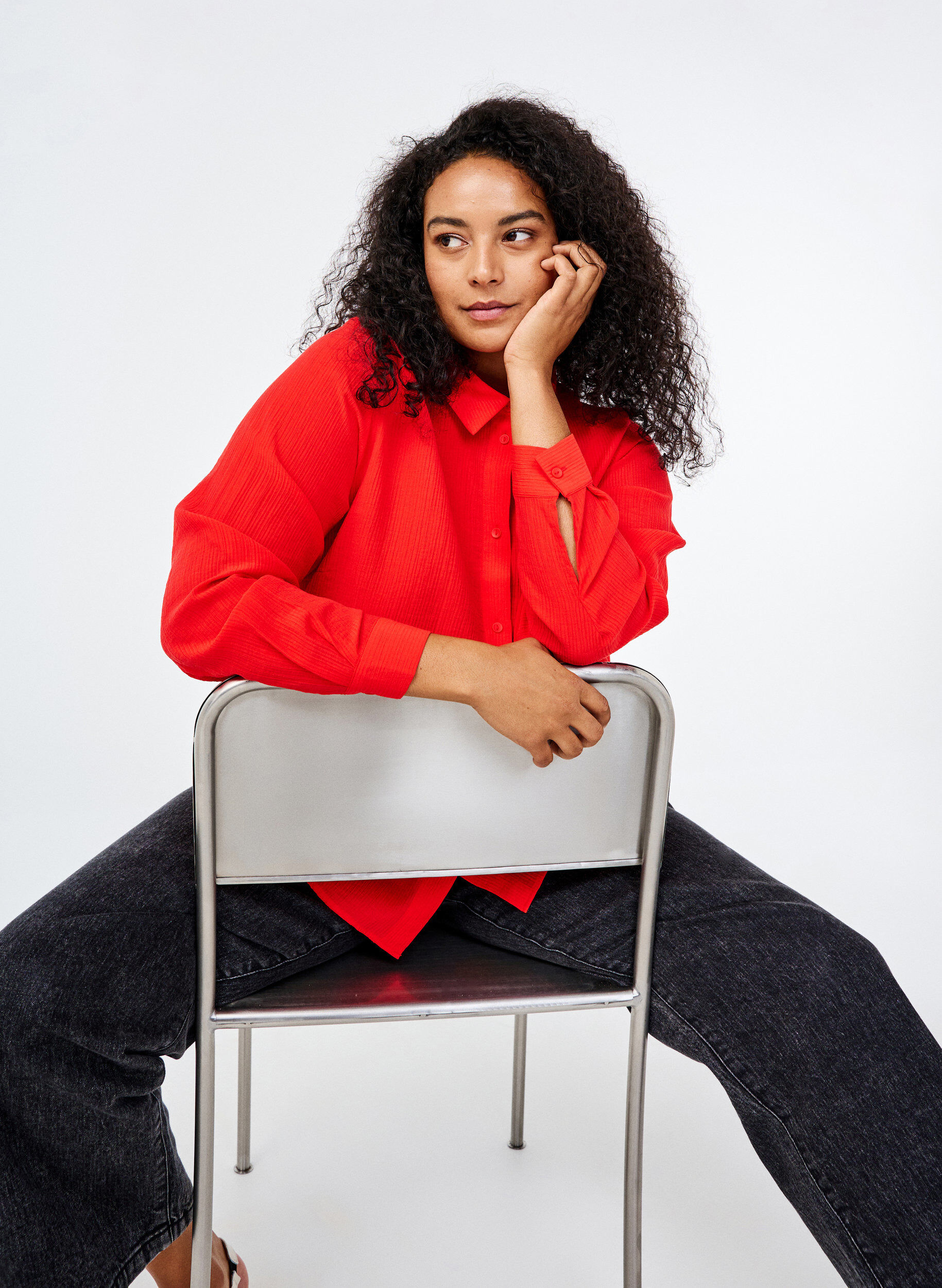 Zizzi Bluse mit gestreiftem Muster, Rot, Image image number 0