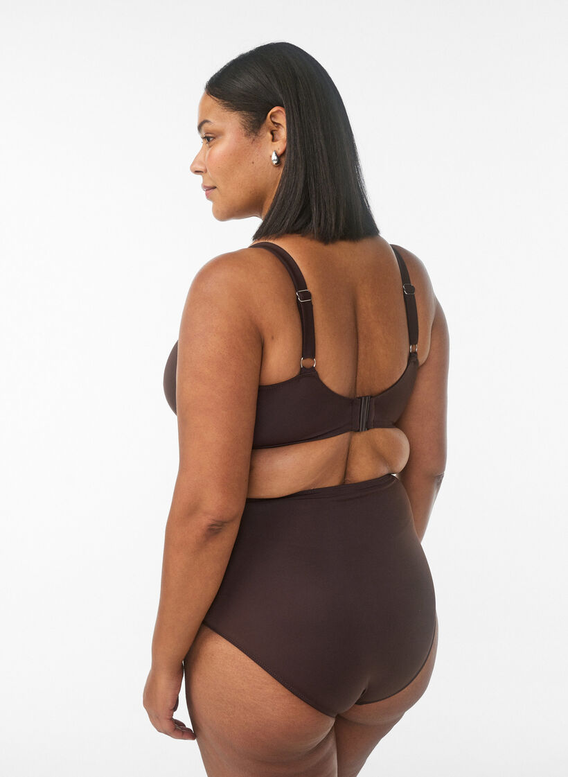 Bikini-Unterteil mit hoher Taille, Braun, Model image number 1