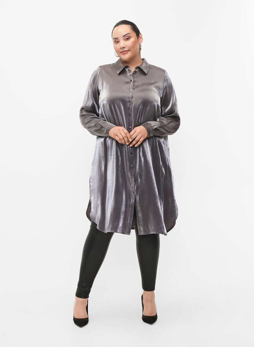 Langes silberfarbenes Shirt, Dark Silver, Model image number 3