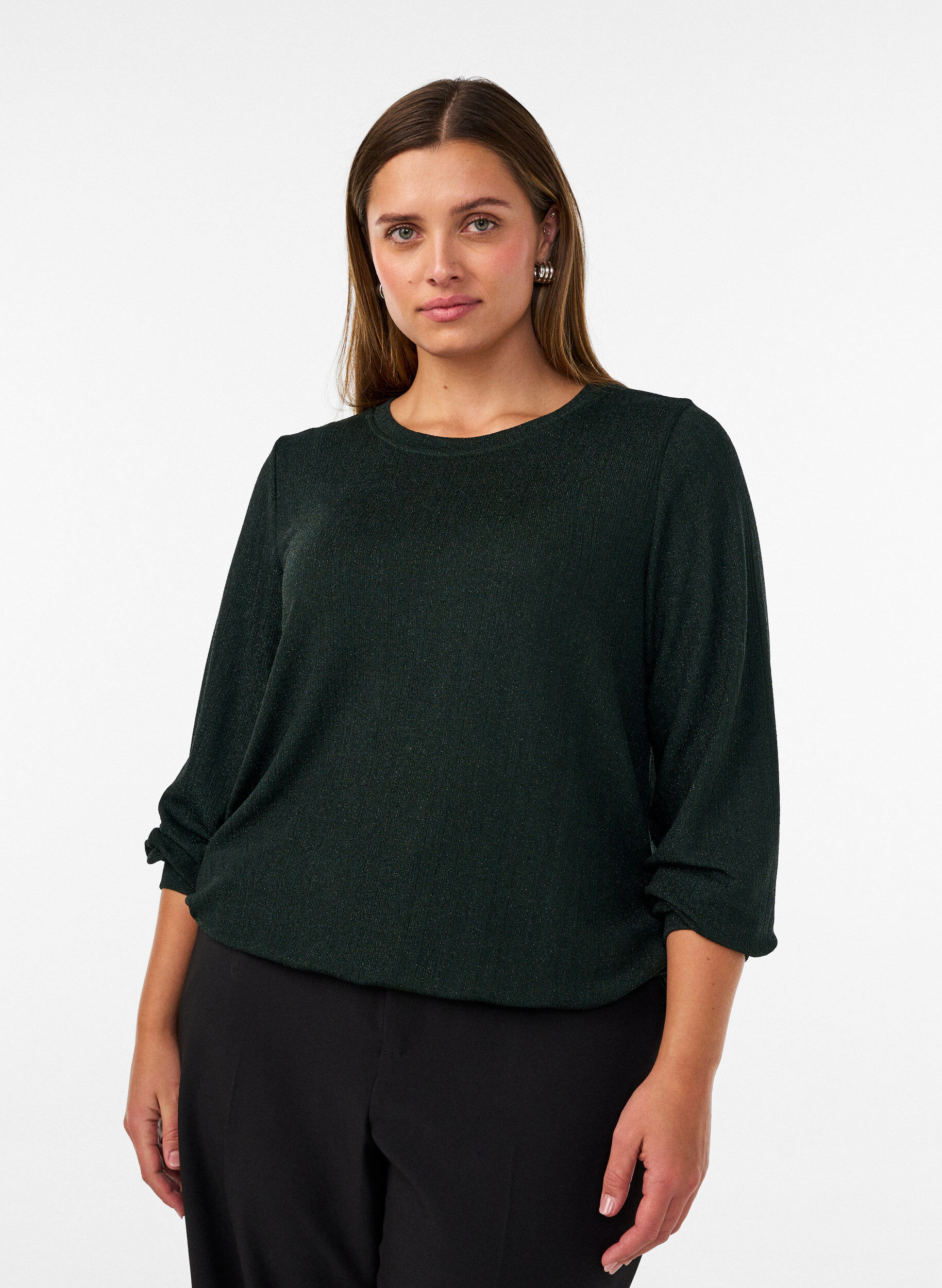 ZizziBluse mit vertikaler Struktur und Glitzerfaden, Gr&uuml;n, Model image number 0