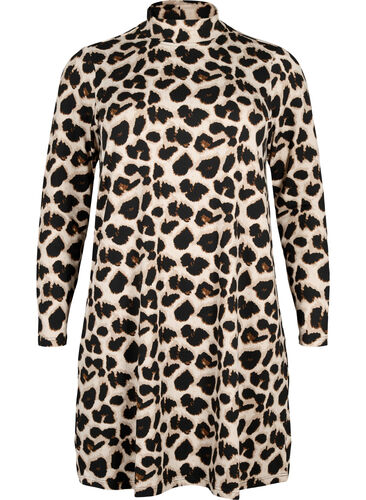 FLASH – Langärmeliges Kleid mit Rollkragen, Leopard AOP, Packshot image number 0