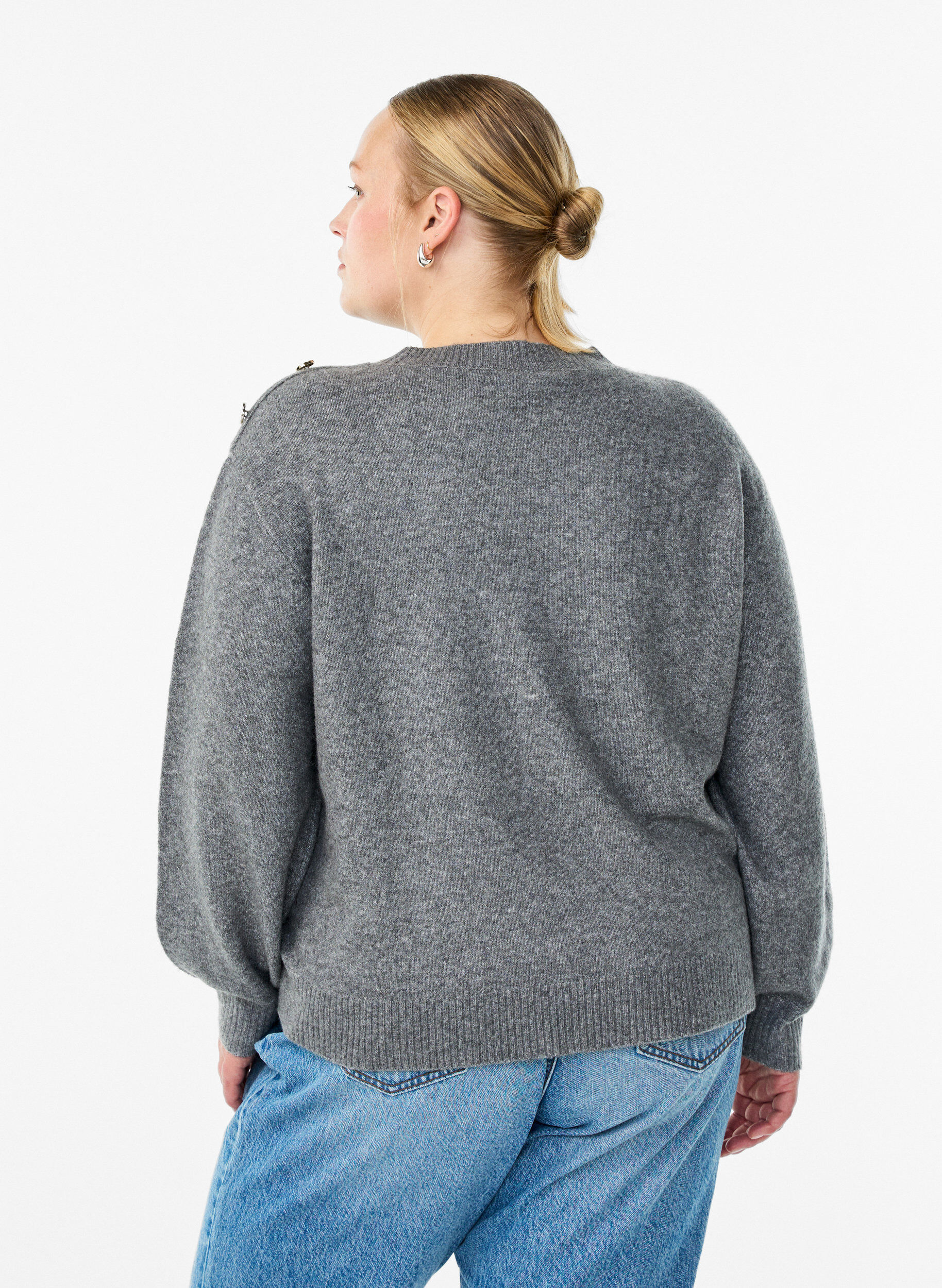 Zizzi Strickbluse mit Knopfleiste, Grau, Model image number 2