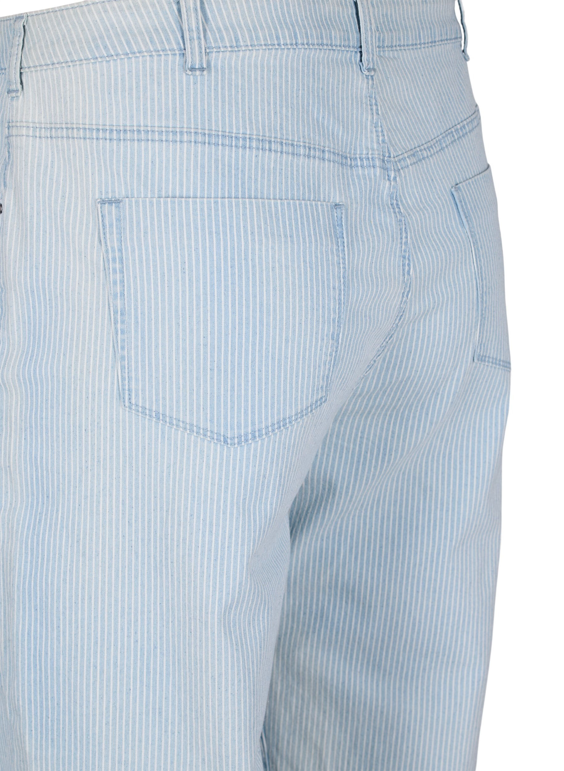 Zizzi Straight Jeans mit Kn&ouml;chell&auml;nge, Light Blue Stripe, Packshot image number 3