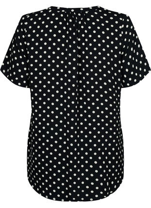 Bluse mit kurzen Ärmeln und V-Ausschnitt , Black w. Dots, Packshot image number 1