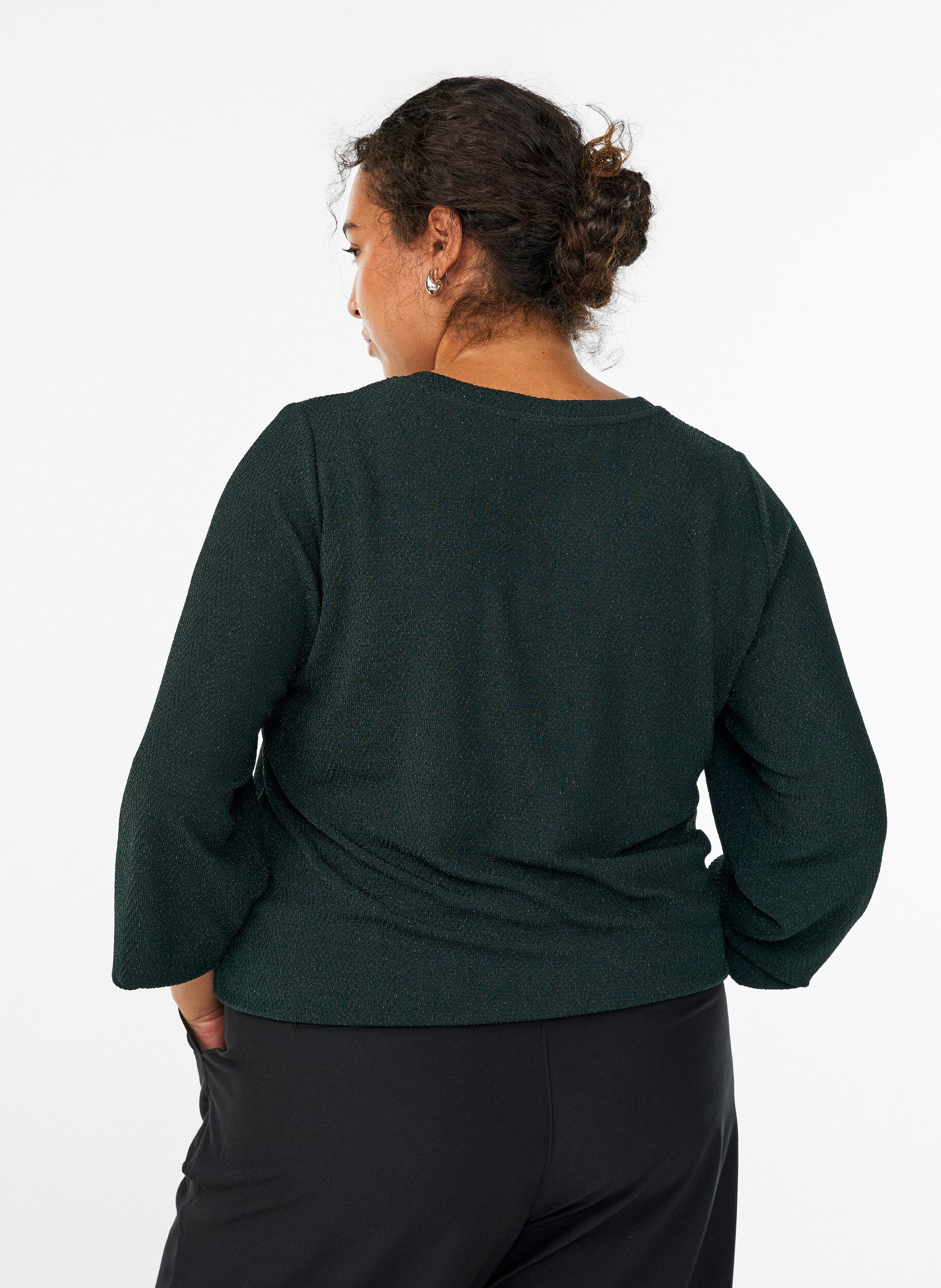 Zizzi Bluse mit Fischgr&auml;tmuster und Glitzerfaden, Gr&uuml;n, Model image number 2