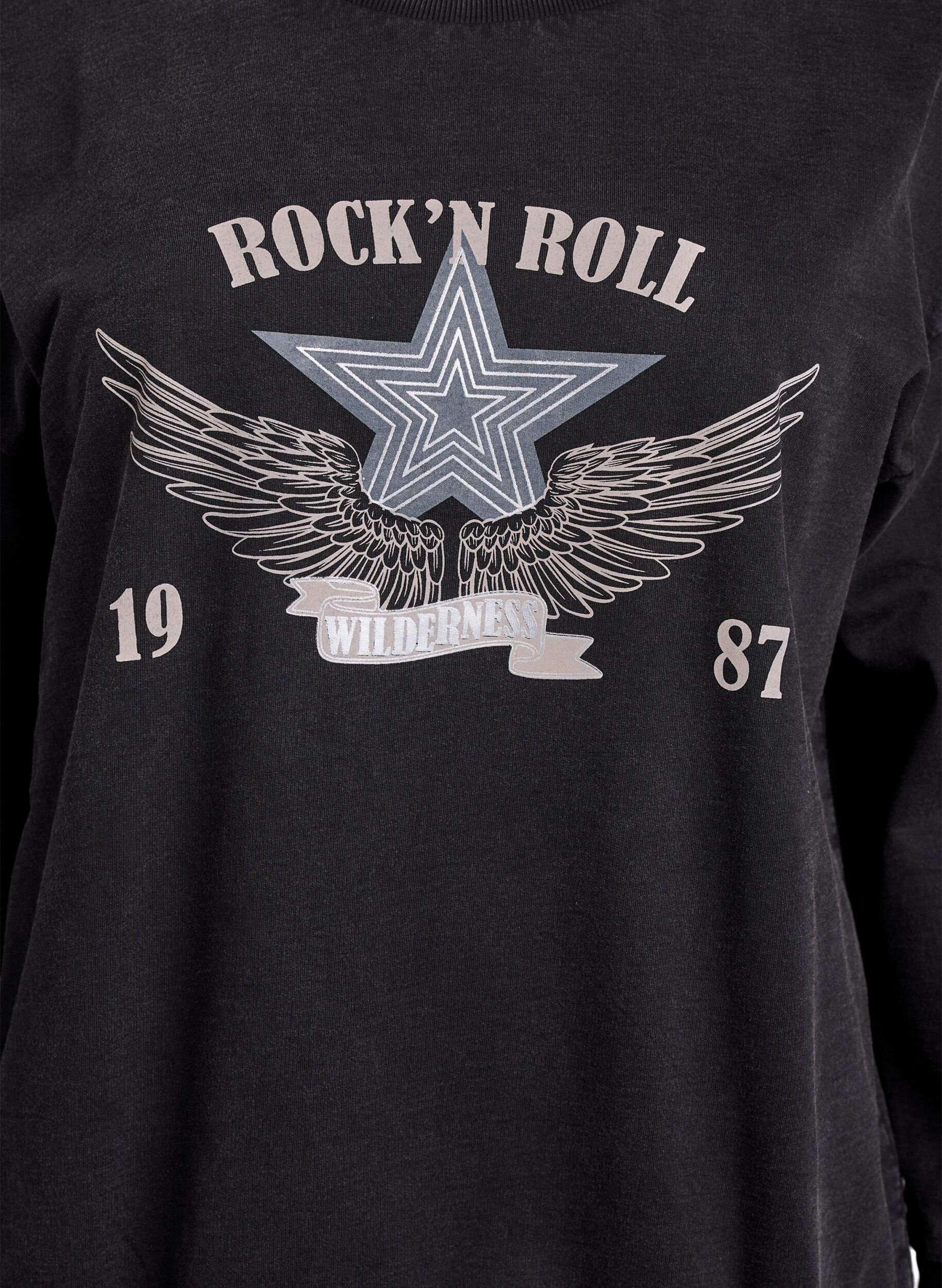 Zizzi Sweatshirt in verwaschener Optik mit Statement-Print, Grau, Packshot image number 2