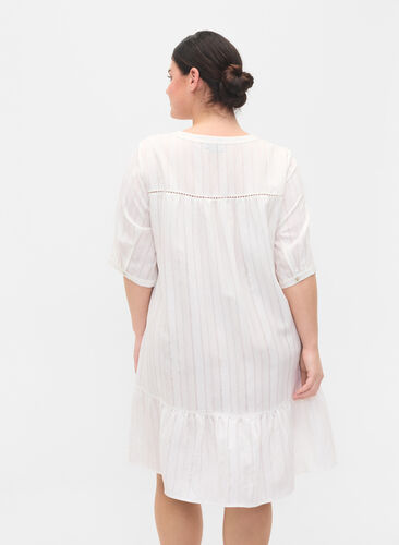 Gestreiftes Viskose Kleid mit Spitzenbändern, Bright White, Model image number 1