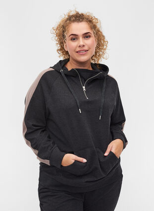 Sweatshirt mit Reißverschluss und Kapuze, Black, Model image number 0
