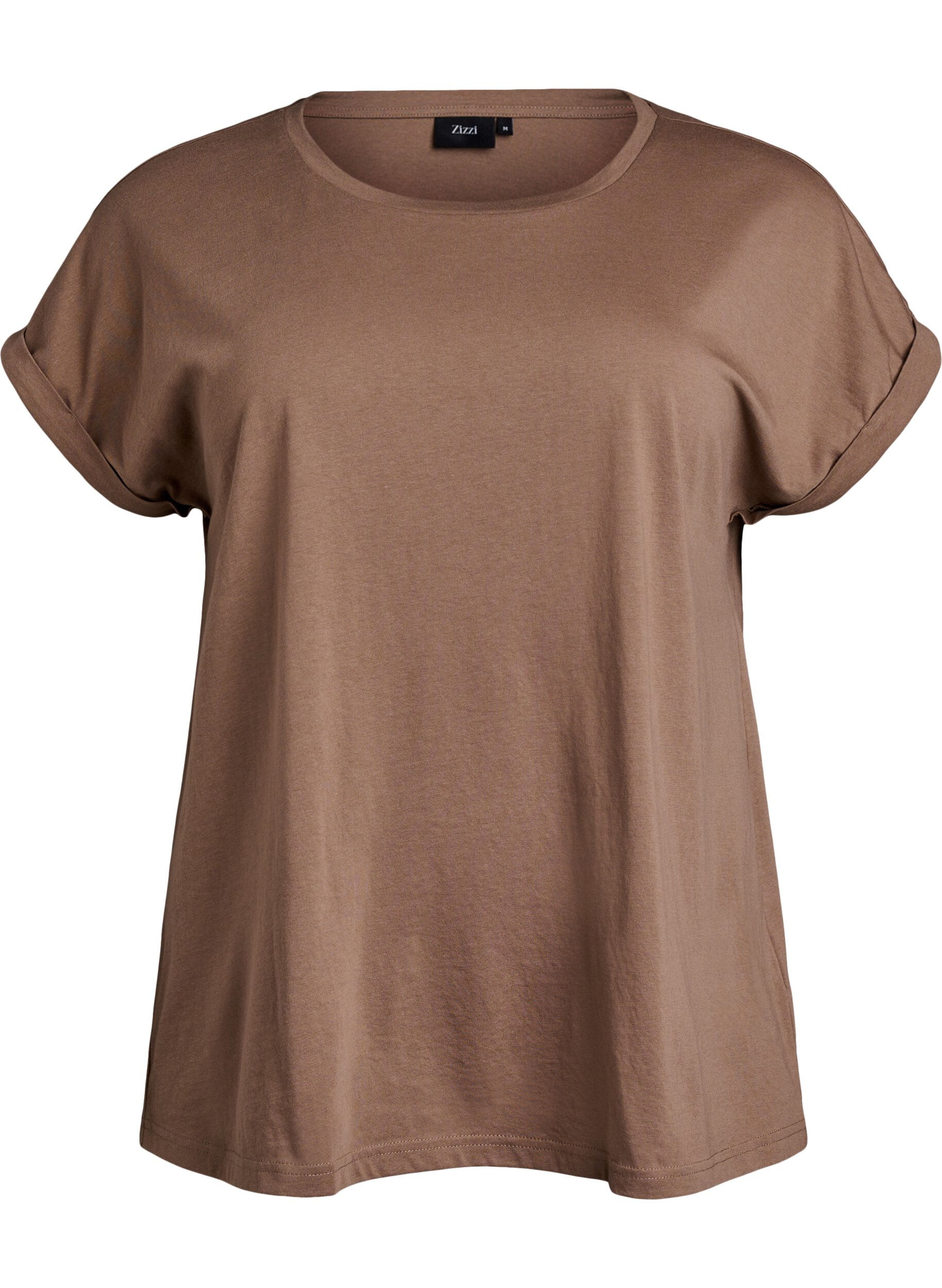 ZizziKurz&auml;rmliges T-Shirt aus einer Baumwollmischung, Braun, Packshot image number 0