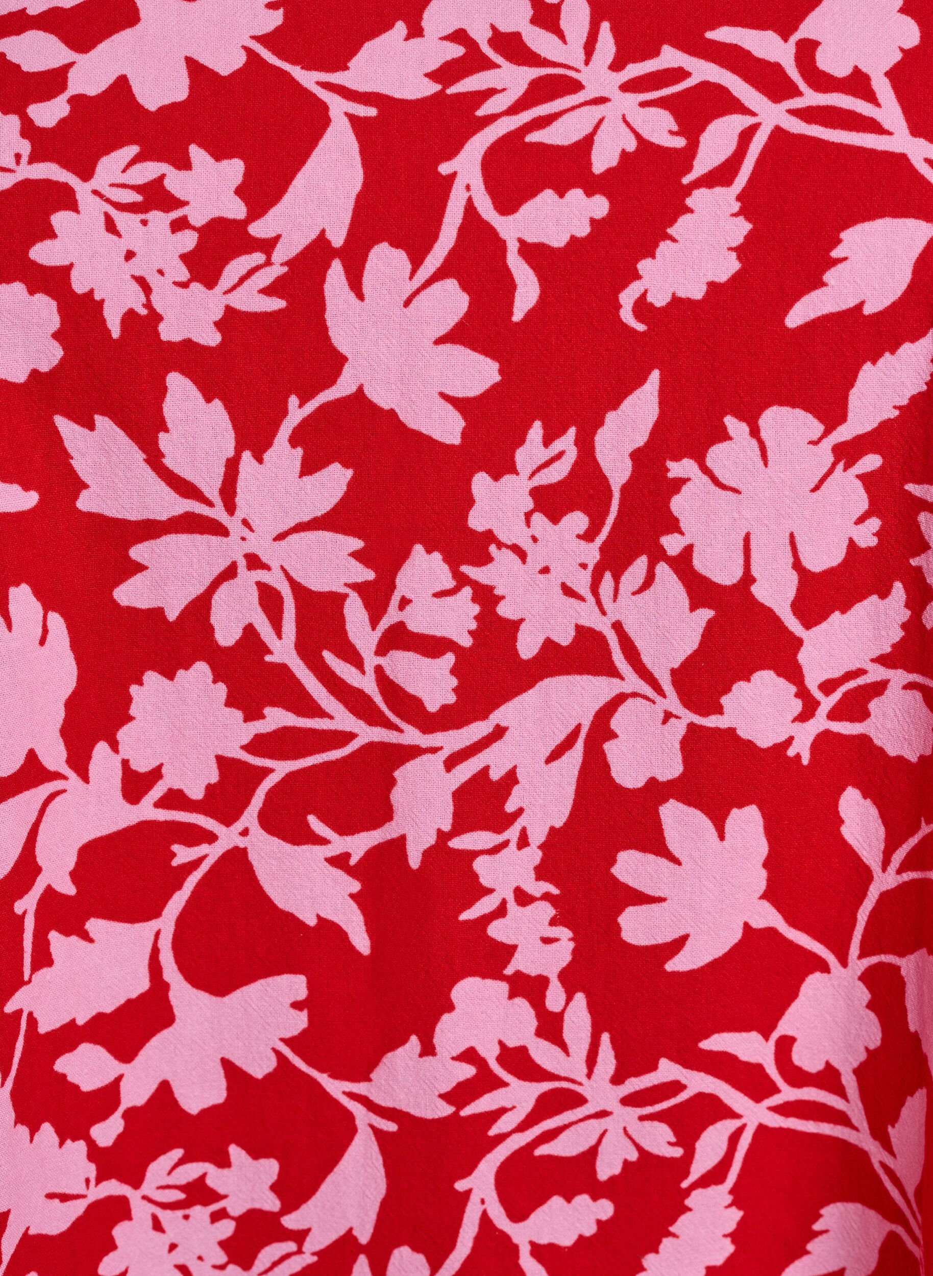 Zizzi Kurzes A-Linien-Kleid mit floralem Print, Rot, Packshot image number 2