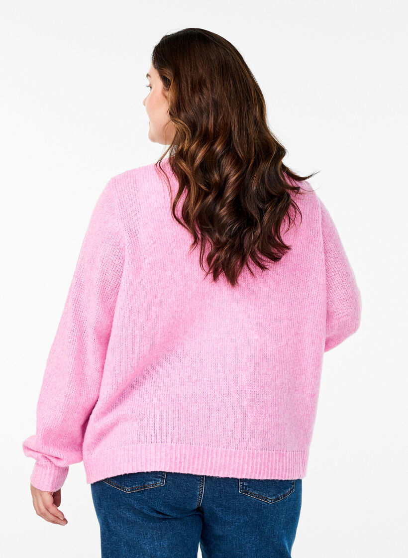 Strickjacke mit Wolle und Knöpfen, Begonia Pink Mel., Model image number 1