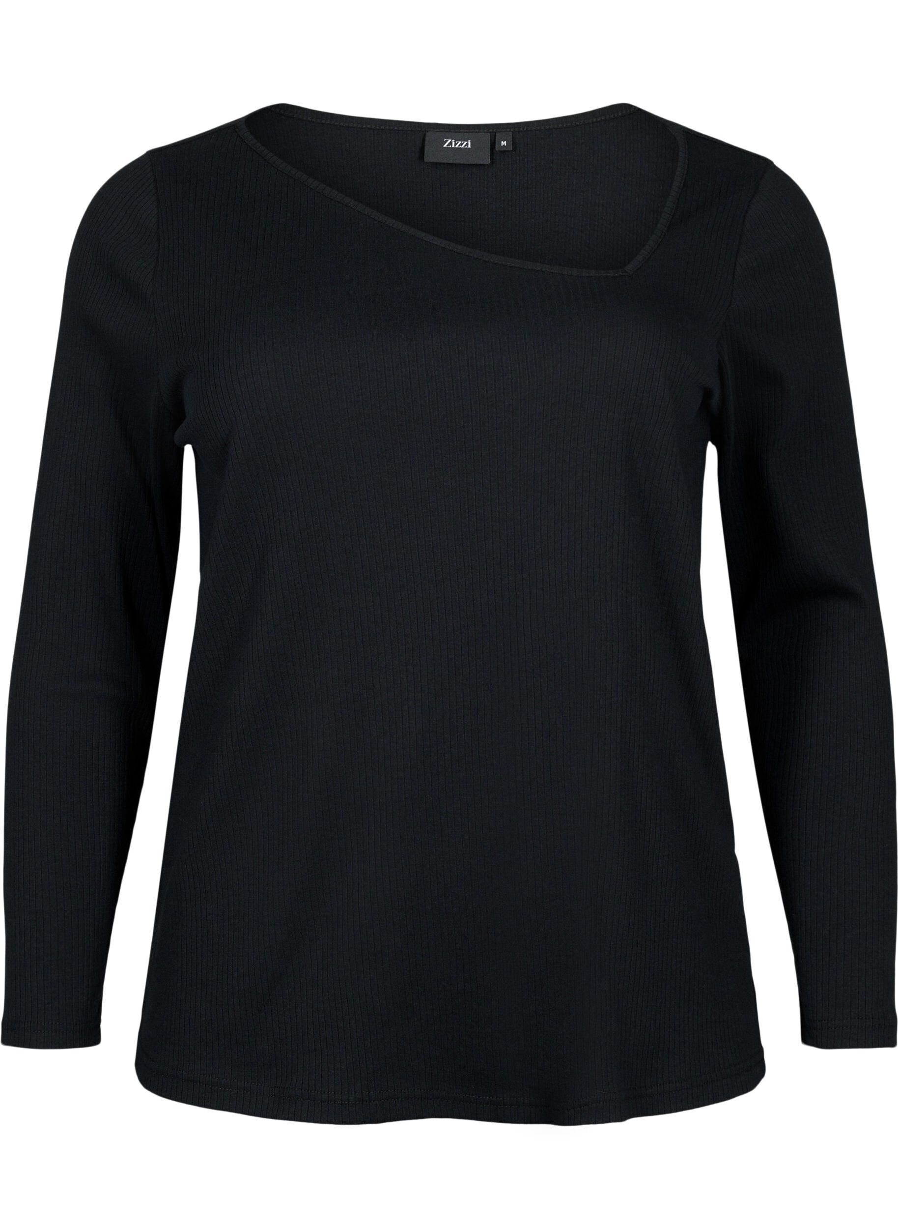 Zizzi Lang&auml;rmliges T-Shirt mit asymmetrischer Schnitt, Black, Packshot image number 0