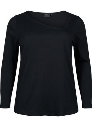 Langärmliges T-Shirt mit asymmetrischer Schnitt, Black, Packshot image number 0