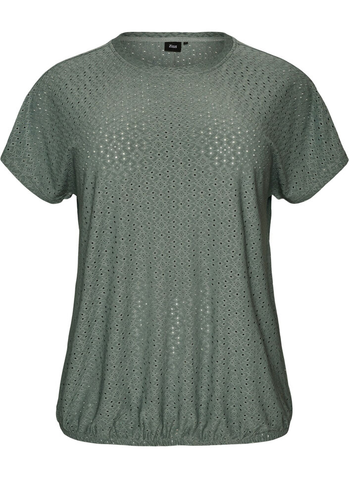 Bluse mit Lochstickerei und Ballon&auml;rmeln, Gr&uuml;n, Packshot image number 0