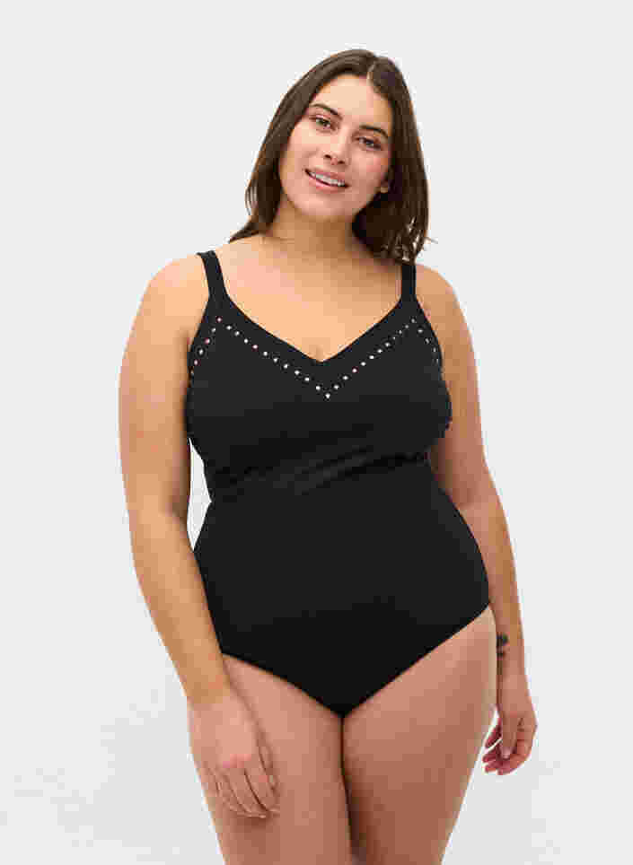 Badeanzug mit Nieten, Black, Model image number 0