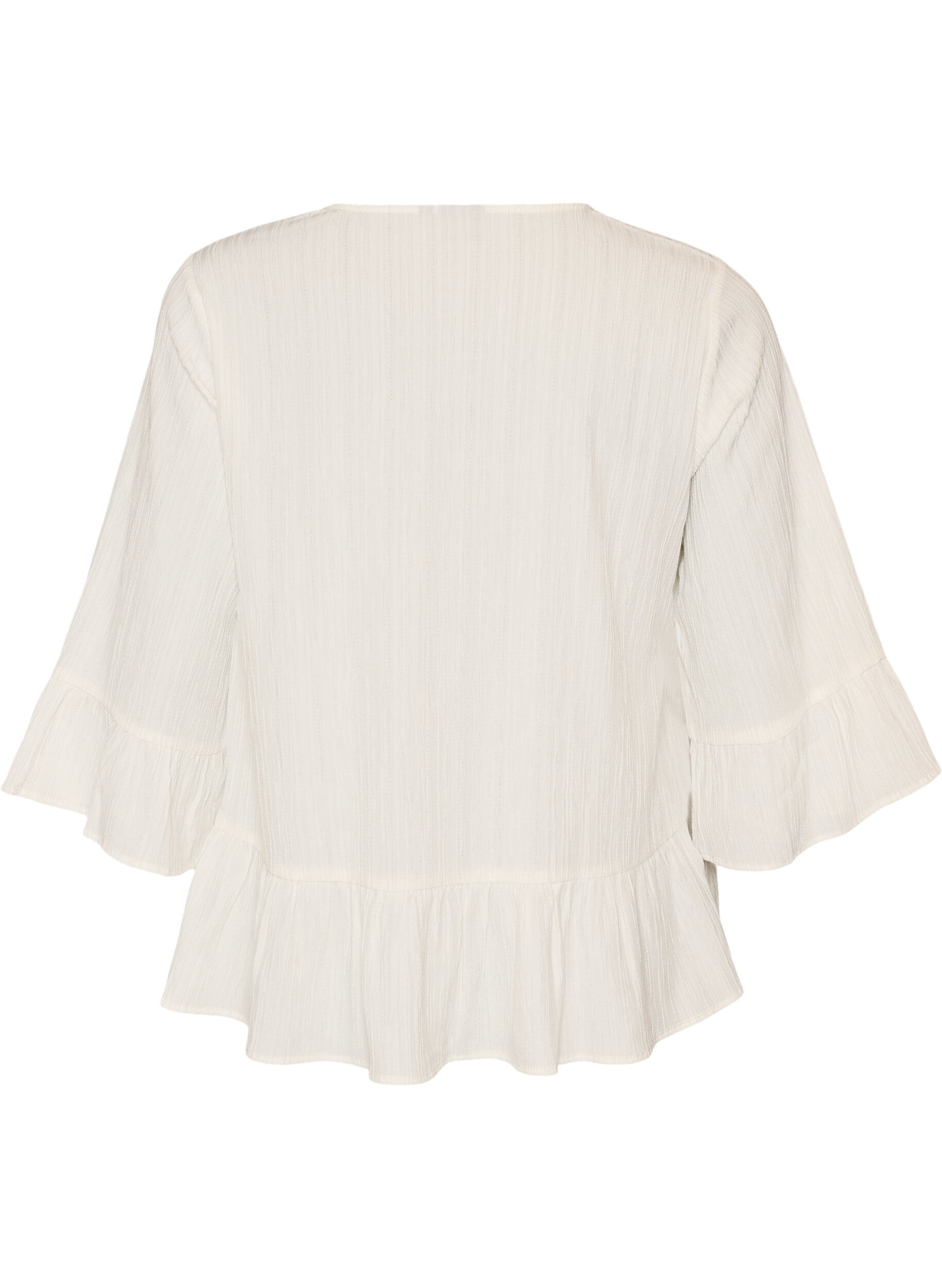 ZizziBluse mit Struktur, V-Ausschnitt und R&uuml;schen, Vanille, Packshot image number 1