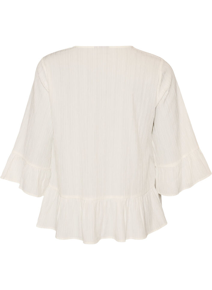 Bluse mit Struktur, V-Ausschnitt und R&uuml;schen, Vanille, Packshot image number 1