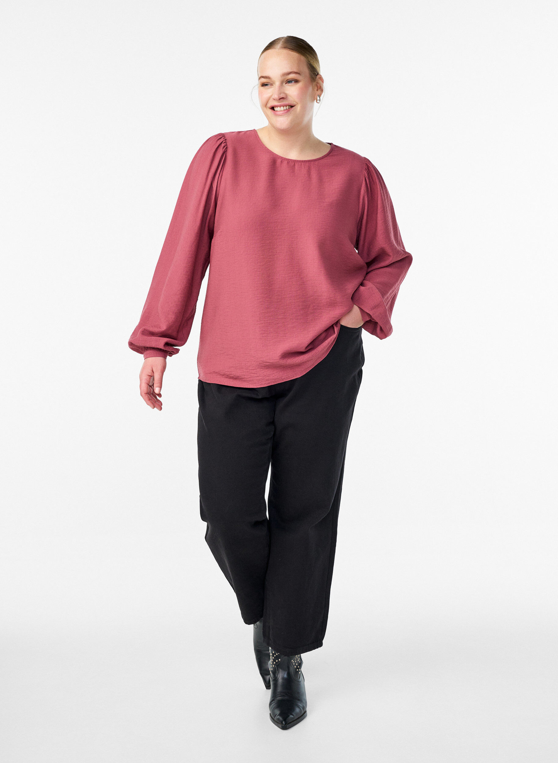 Zizzi Lang&auml;rmelige Viskosebluse, Rot, Model image number 1