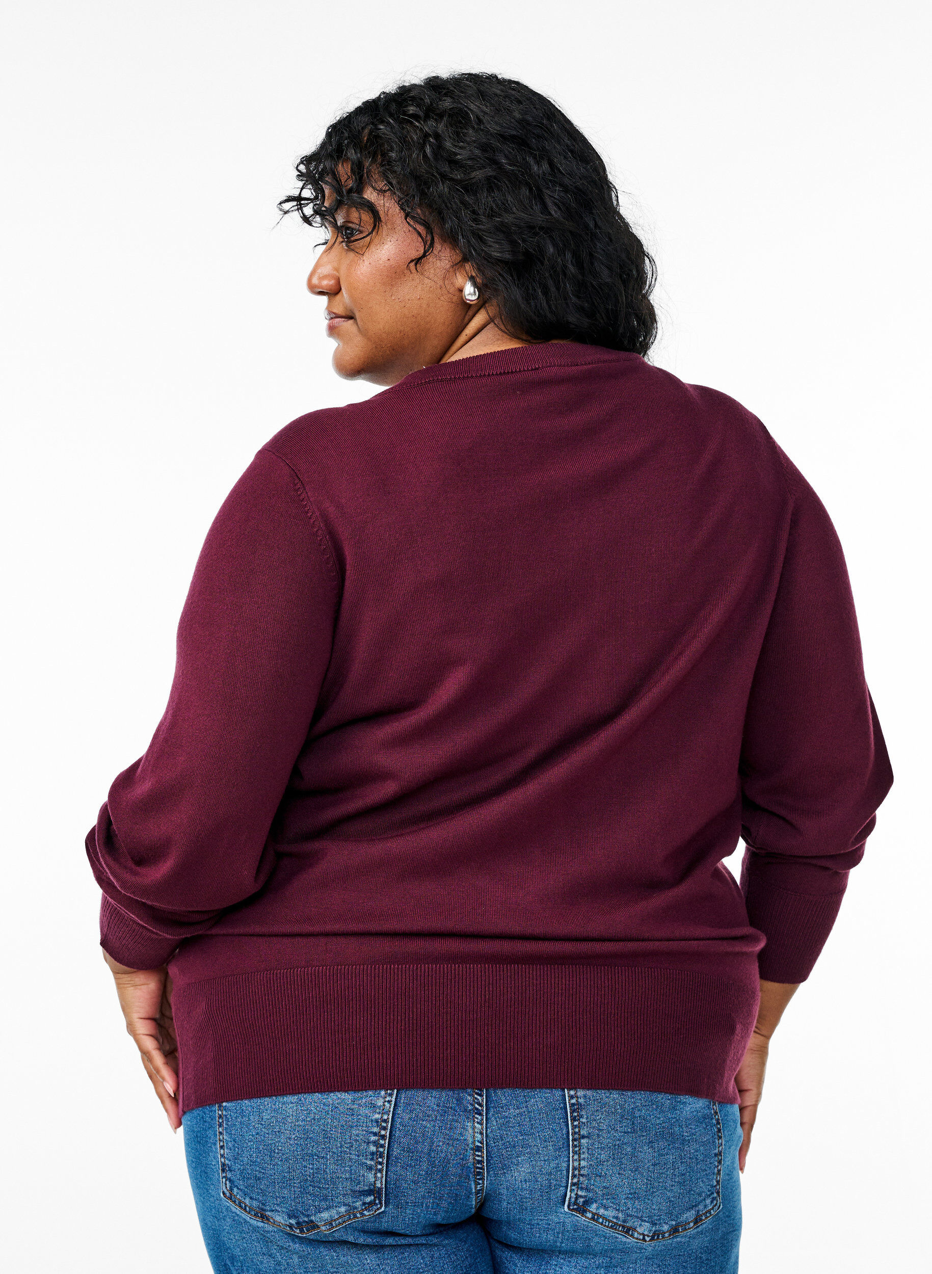 Zizzi Strickjacke mit Rundhalsausschnitt und Kn&ouml;pfen, Rot, Model image number 2