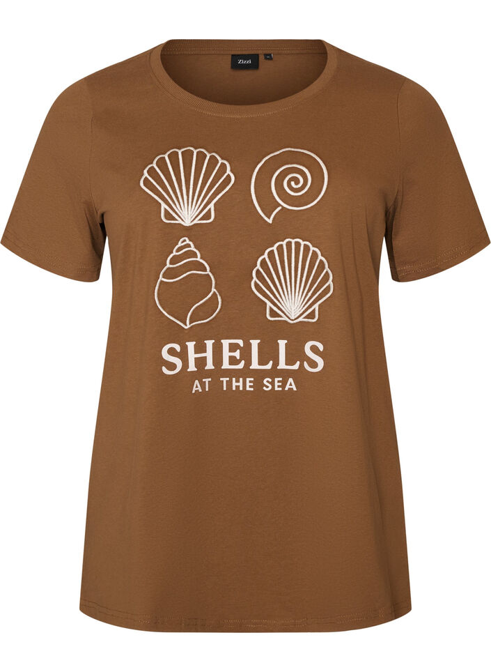 T-Shirt aus Baumwolle mit Print, Braun, Packshot image number 0